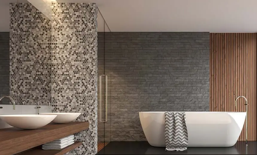 Dark tile bathroom renovation