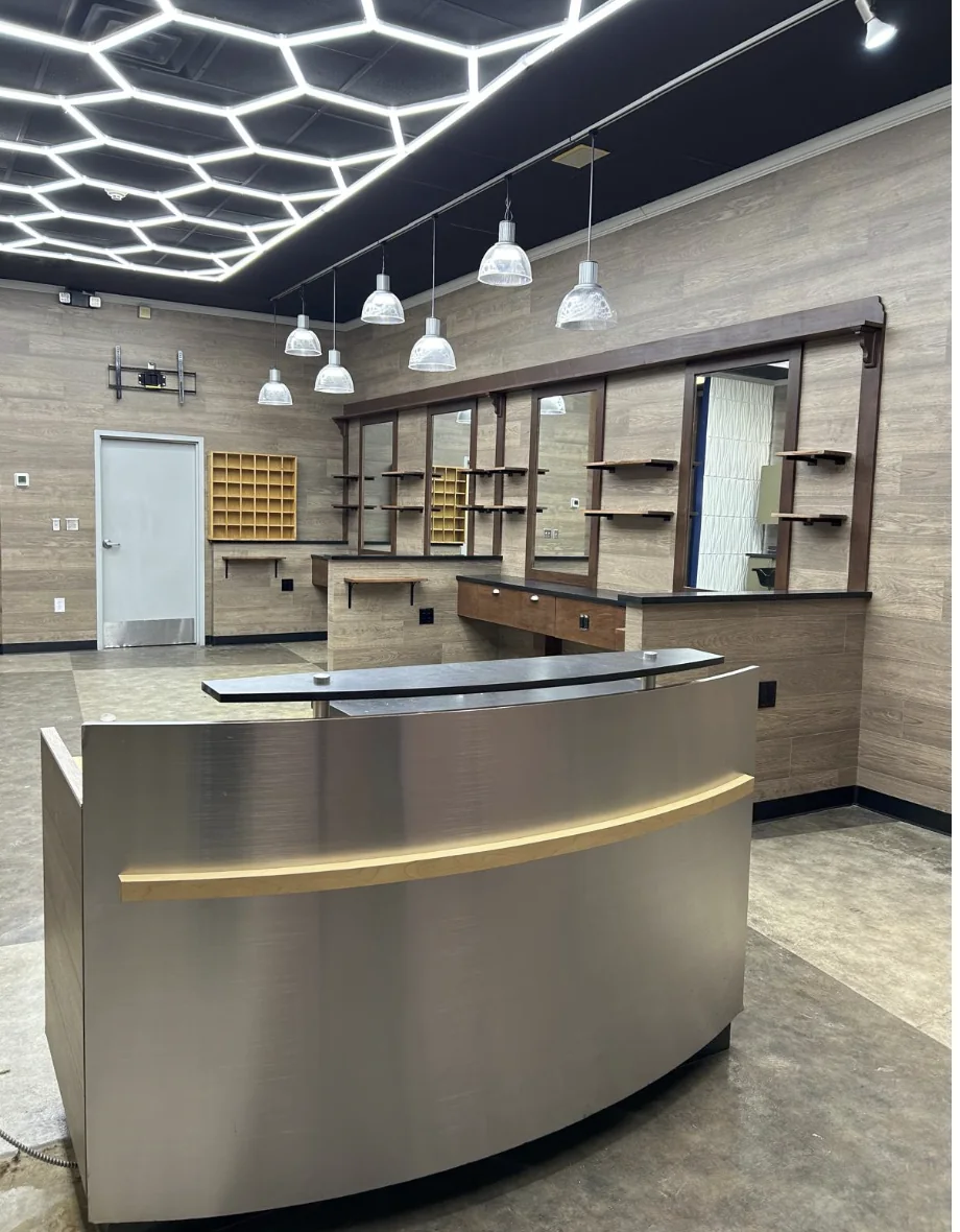 Completed retail barber shop build-out by HQ Construction & Remodeling